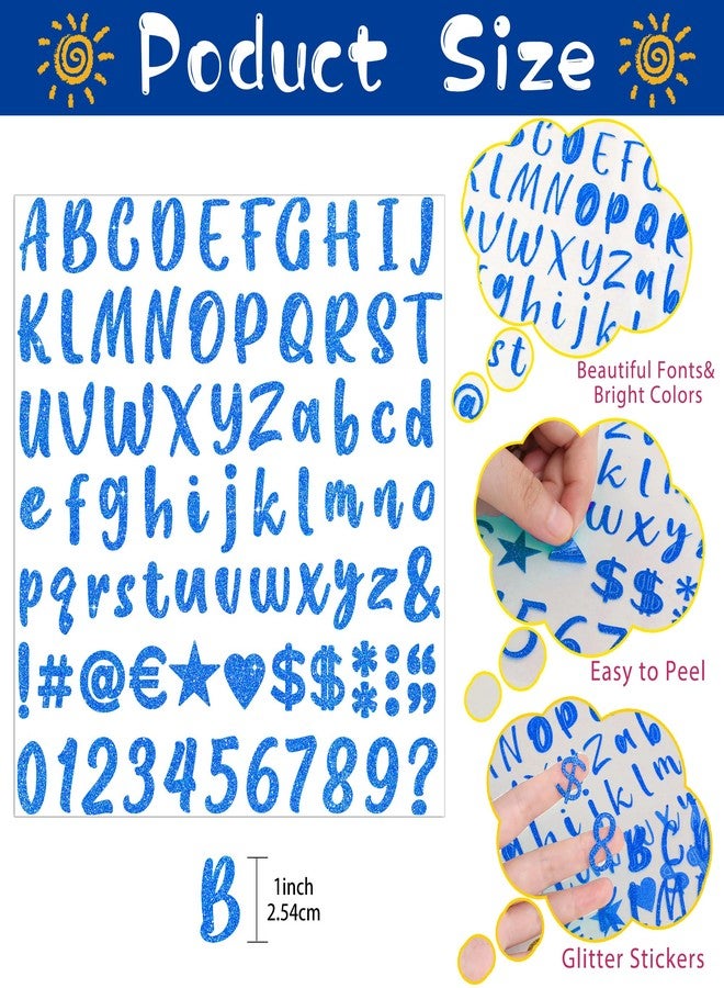 Metsyth 648 Pieces 8 Sheets Letter Stickers Glitter Small Self Adhesive Alphabet Number Vinyl Stick on Letter Stickers for Scrapbooking Mailbox Numbers Crafts Classroom Decor Bulletin Board(Blue,1 Inch) - Image 2